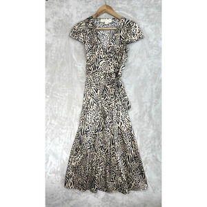 Saltwater Luxe Anthropologie Cheetah Short Sleeve Maxi Cap Sleeve XS Dress Boho